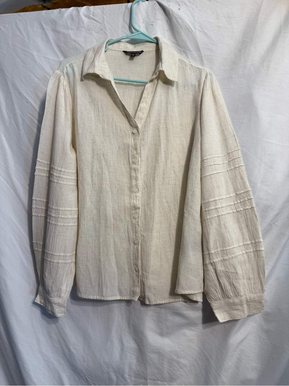 Unique Spectrum cream Pintuck Button-Front Blouse